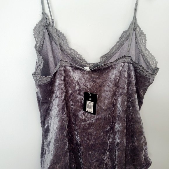 NEW Velour Lace Body Suit Strappy Low Neckline Layering Loungewear Undergarment - Picture 7 of 7